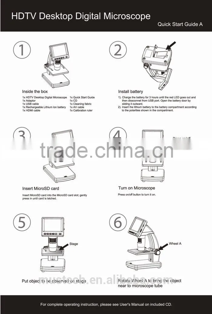 5M 1000X Desktop digital microscope with 3.5'' LCD screen