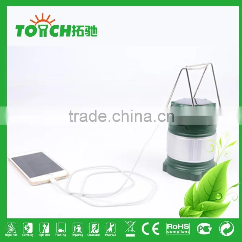 Green Color Rechargeable Lantern ABS Plastic Camping Lantern 3*AA Battery with Solar Charger Camp Lantern Light