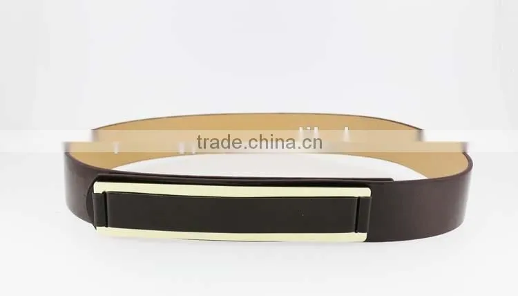 2015 designer pu fashion dress belt with brown shiny PU leather in yiwu