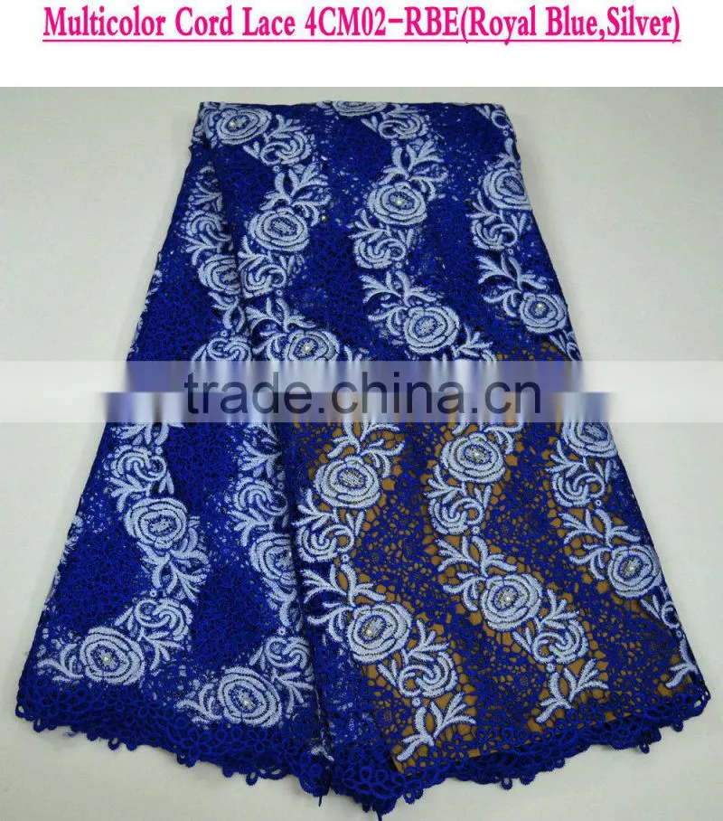 2015 New fashion lace fabric for nigerian party with pearls african cord lace colorful chemical lace