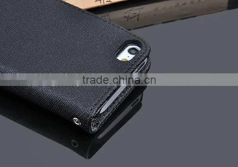 High Quality and Fashion design Cross Pattern cowskin folio wallet leather case for iphone5 with card slots