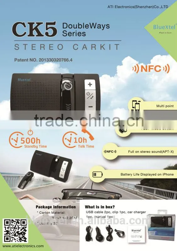 Newest NFC BT Car Kit with handsfree function CK5 2in1