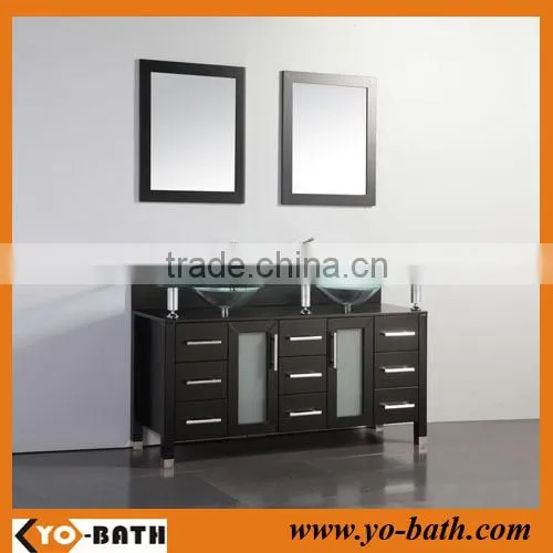 60inch bathroom double sink mdf bathroom vanity with glass basin