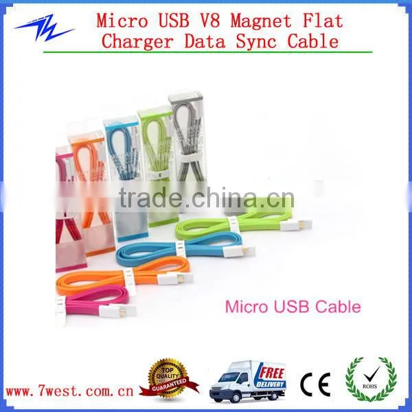 Newest Colorful Noodle Flat Magnet Micro USB Cable Charger Data Sync Cable for iPhone4/iPhone 5/Andriod smartphone