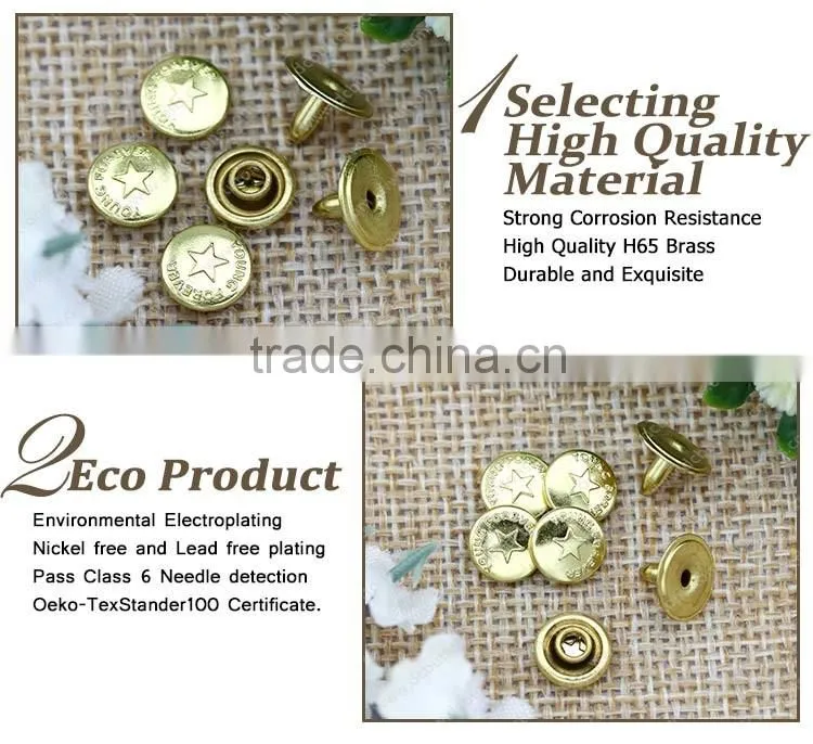 8mm brass metal rivet fashion style single cap jean stud for denim