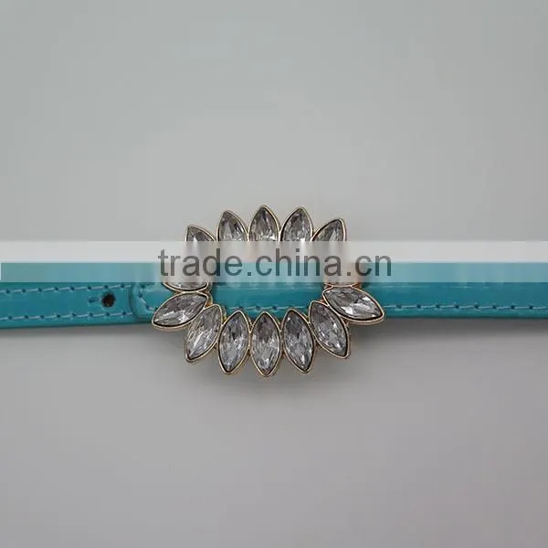 Fashion flower skinny belt with glass of acrylic for women