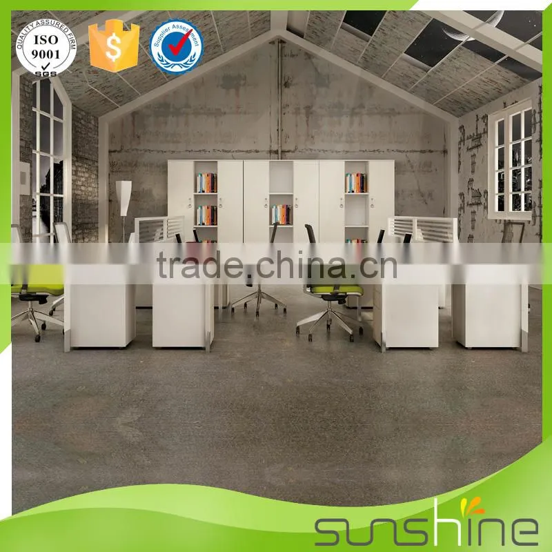 Latest Design Wooden Office Staff Desk For 4 Person L Shaped Office Partition Used MDF Workstation Modular