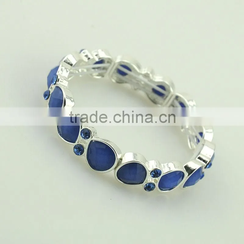 Vintage blue double flower design fashion necklace rhinestone alloy bangles resin necklace set silver women jeweley set