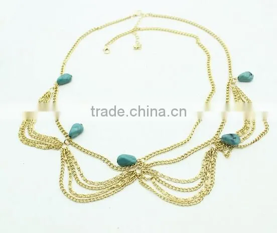 Hot Sale BOHO Gold Tassel Calaite Pendant Crown Wedding Head Chain Jewelry