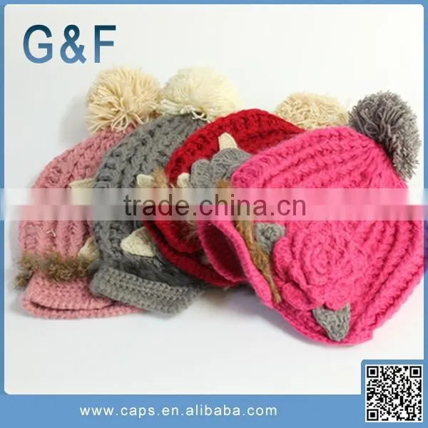 100% Acrylic Winter Knitted Hats With Pompoms
