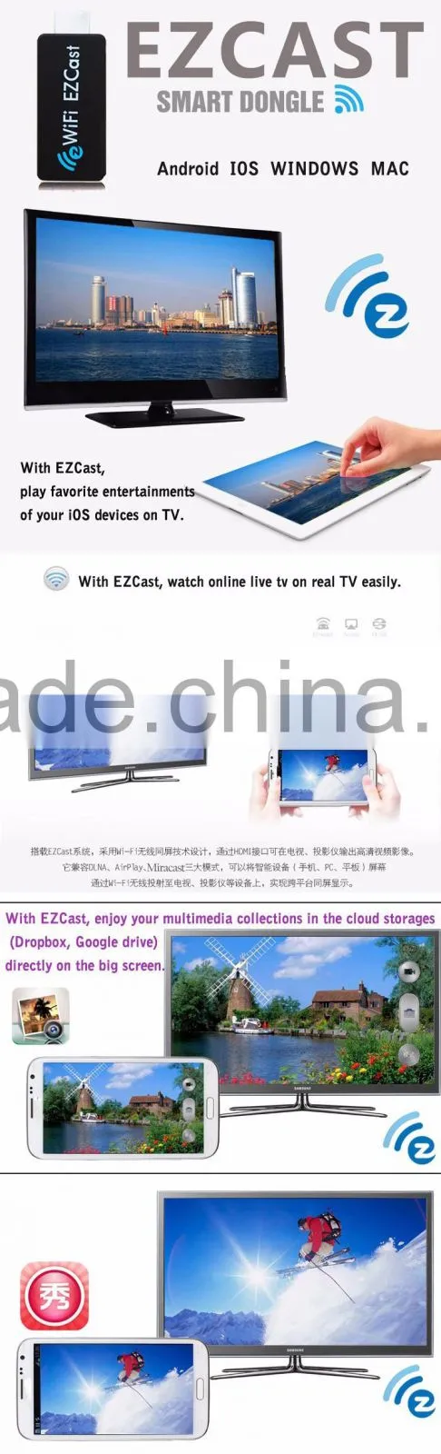 ezcast wifi display miracast dongle fire TV stick wireless internet transmitter