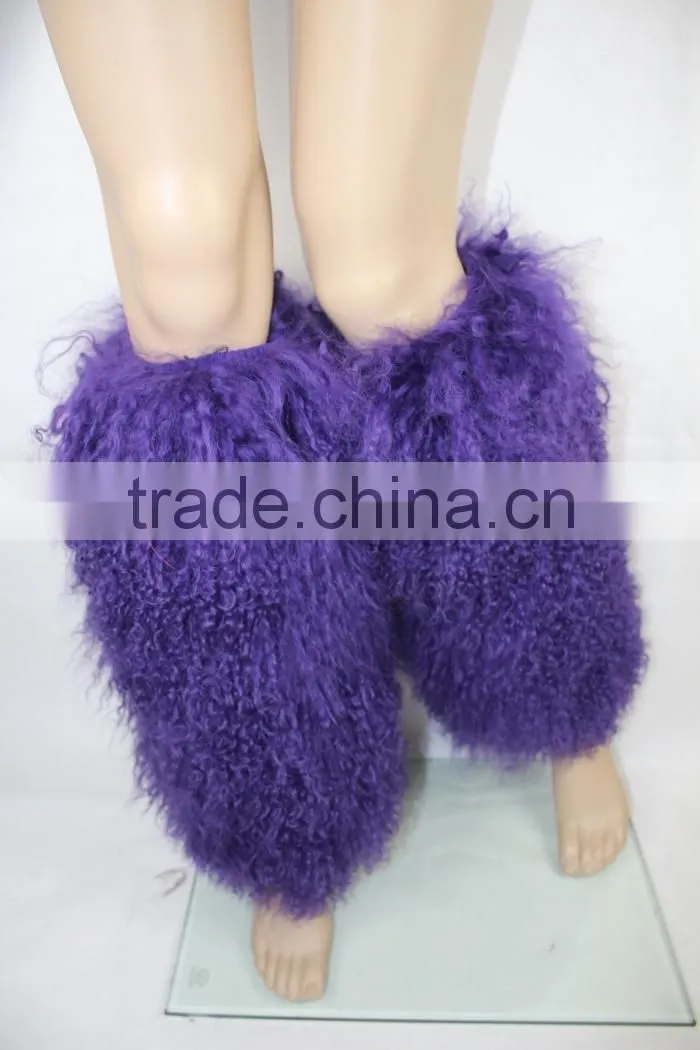 Purple Designer Style Real Mongolian Lamb Fur Leg Warmers