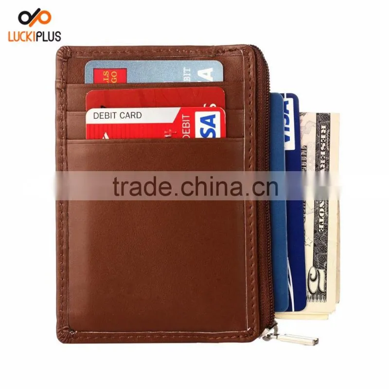 Luckiplus RFID Blocking Sleeves Front Pocket Leather Wallet for Women and Men, RFID Safe Protector Wine Red