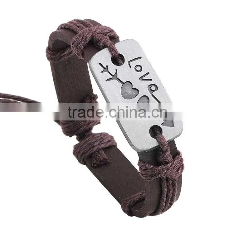 <<2015 Vintage Wholesale Fashion personalized womens men couple love leather bracelets/