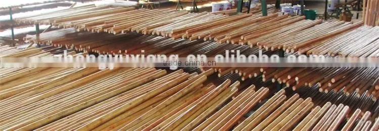Natural wooden lacquered and threaded mop handle