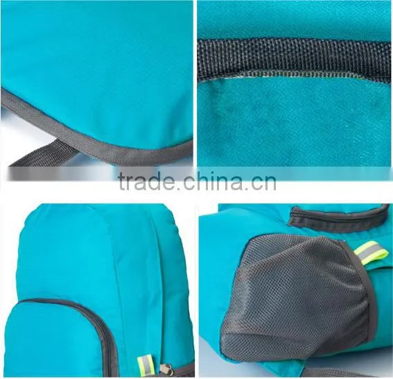 Promotional green Nylon foldable travel backpack
