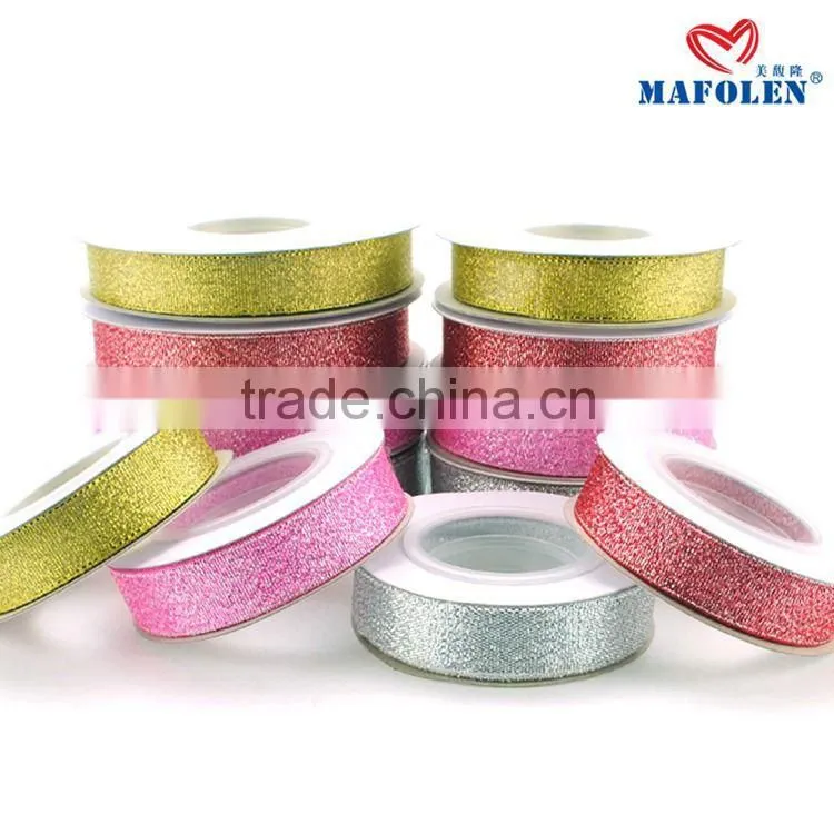 Good quality personalized gold/silver sparkle glitter ribbon for made gift packing bow tie