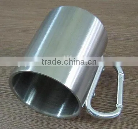 easy holding 2014 Hot selling carabiner ring eco-friendly FDA LFGB double layer stainless steel coffee mug cup tumbler