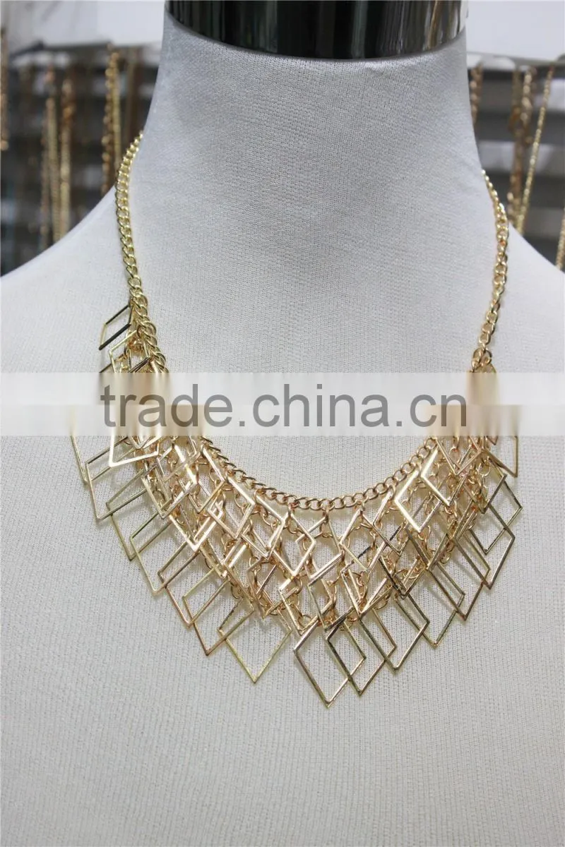 Newest Gold & Silver Necklace Short Chain Lozenge-shaped Charm wholesale