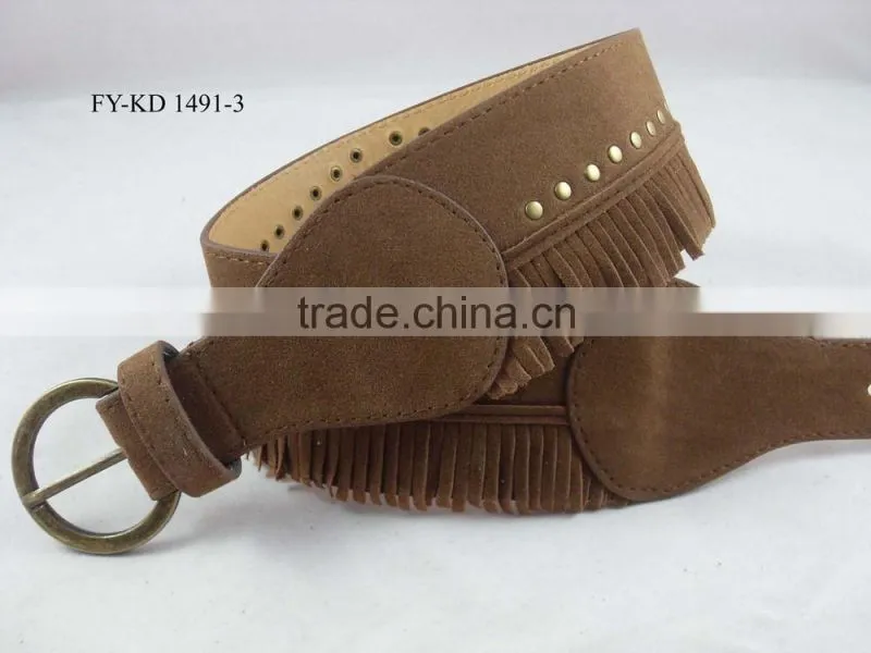 ladies PU leather waist tassel rivet belt for women