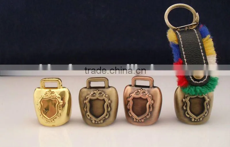 bell keyring with leather strap 1" gold as souvenir or promotional gifts A4-C07/06(A066)