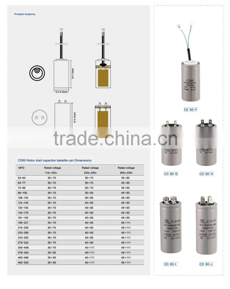 cd60 ac fan motor start capacitor 1.5uf