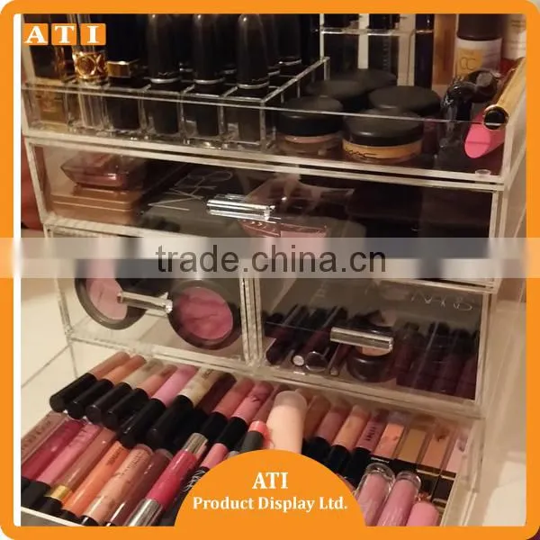 Custom made Drawer type Clear acrylic makeup mac cosmetic display stand