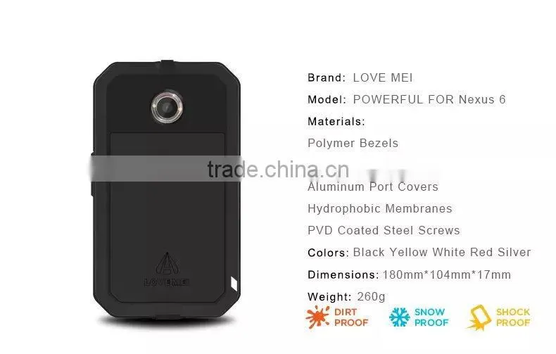 For google nexus 6 LOVE MEI POWERFUL case,high quality Power case for google nexus 6