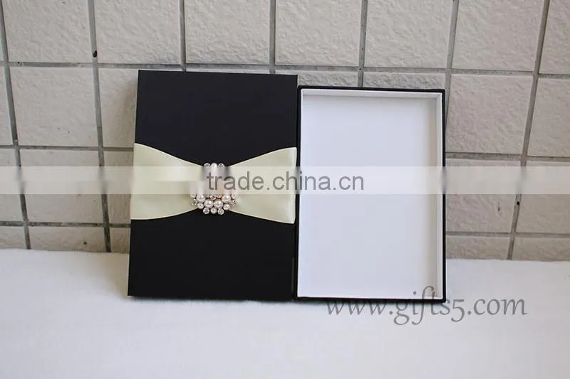 Elegant Black Wedding Invitation Boxes with brooch