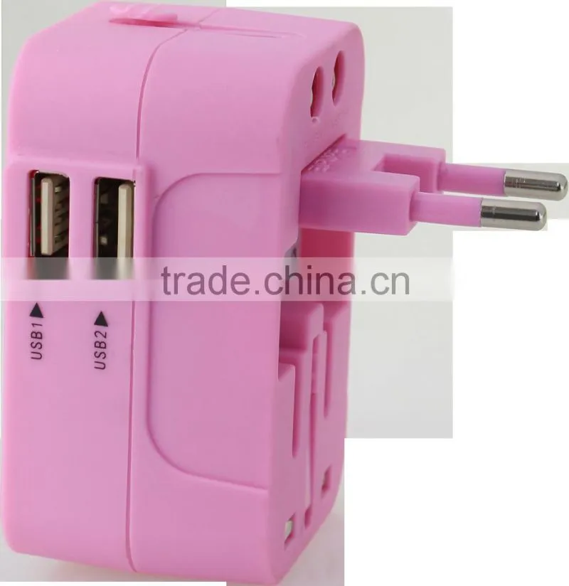 Multi-national universal travel adapter with dual USB charging ports