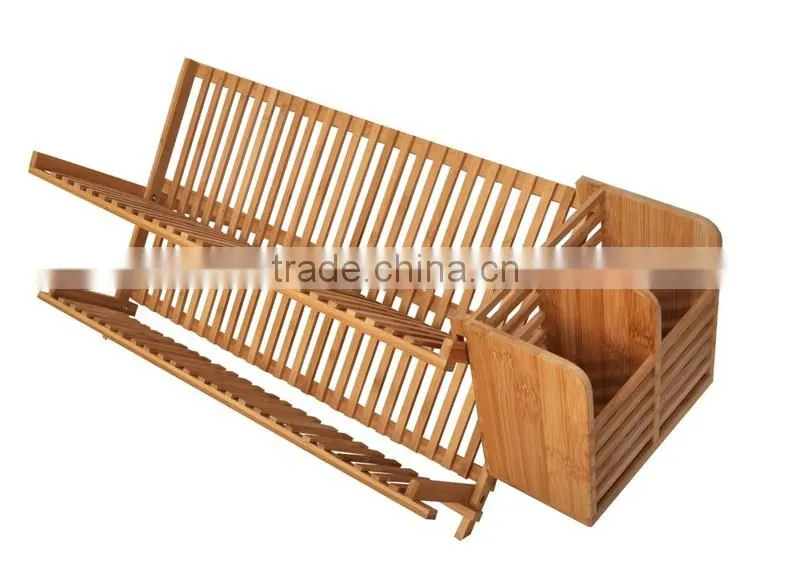 BH002/ Unique Foldaway Counter Kitchen Decor Bamboo Folding Dish Drying Stainless Steel Utensil Rack