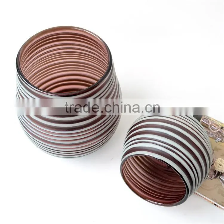 Best Selling Handmade Purple Carved Glass Vase With White Stripe
