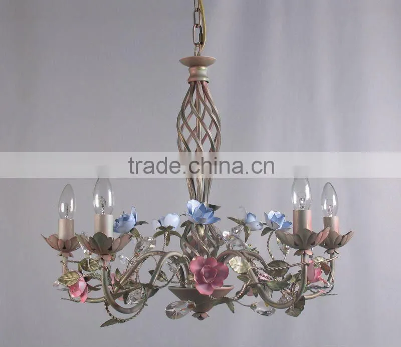Modern 6 light metal frame rose flower crystal ceiling light