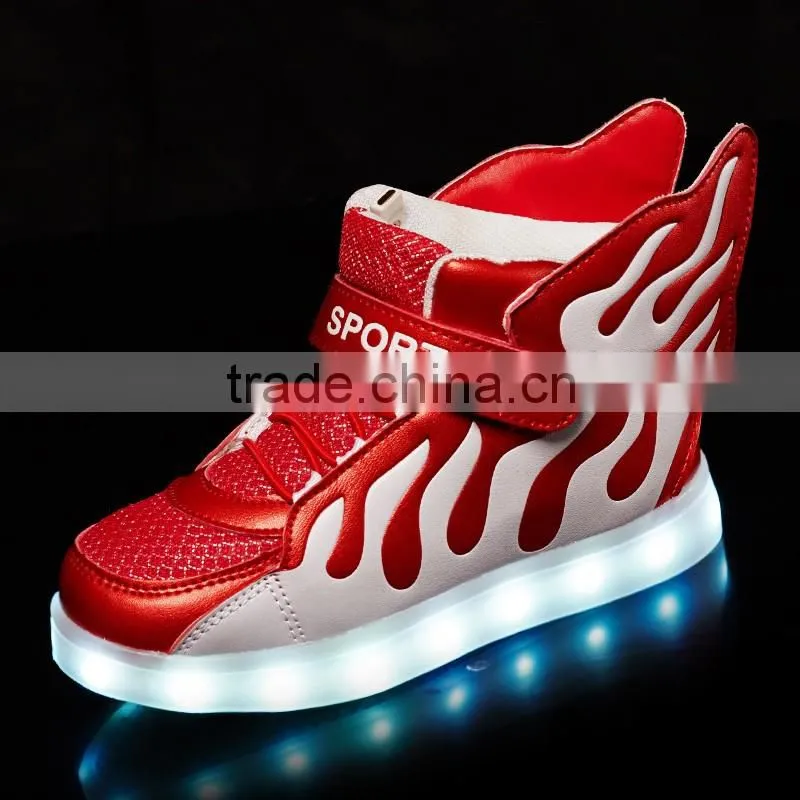 led shoes Charming Flat Lace Up Comfortable kids Led Shoes With PU Wings