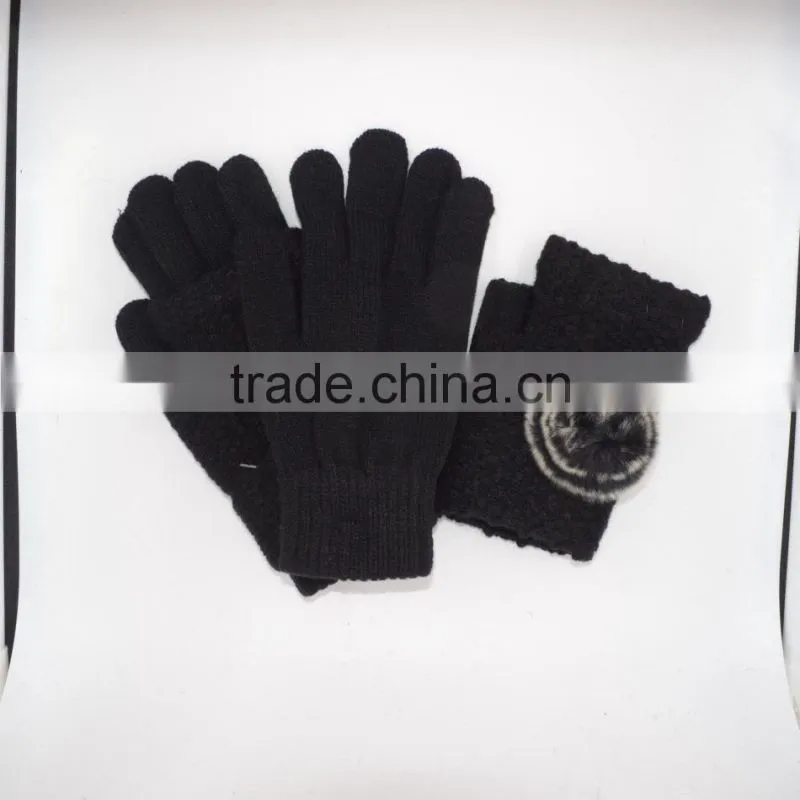 Two in one warm women's knit gloves