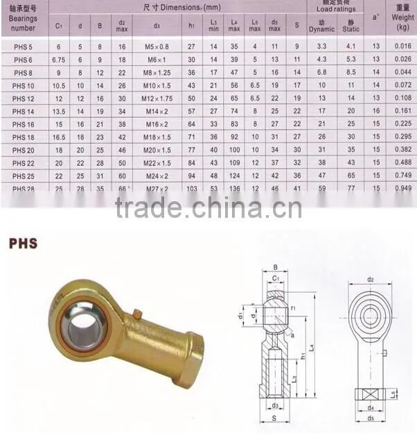 PHS6 M6*1 joint rod end bearings