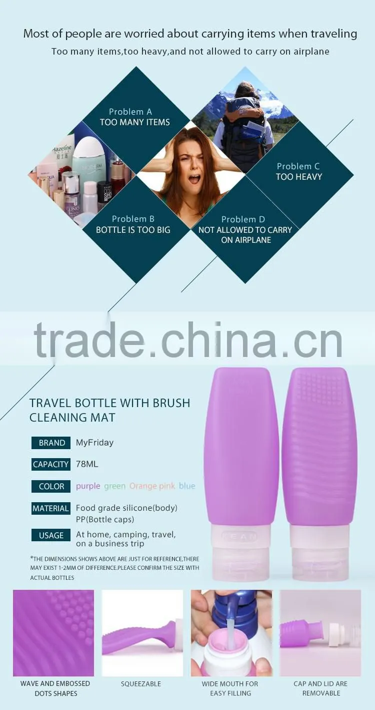 New design silicone travel bottle with makeup brudh cleaner