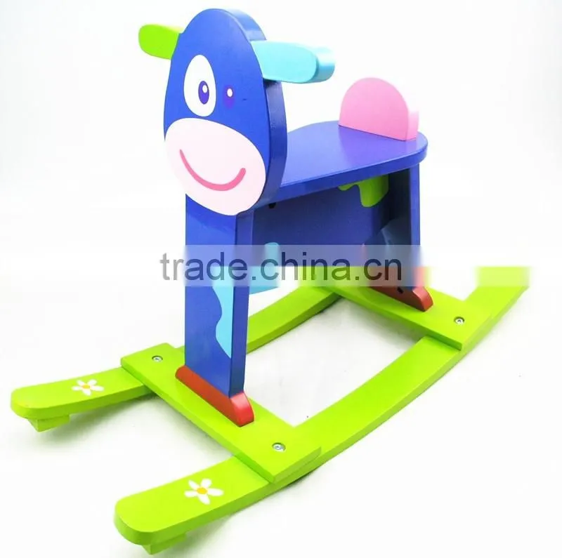 High quality wooden baby toy Calf rocking horse balance