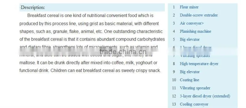 Stainless Steel Breakfast Cereal Corn Flakes Process Line extruded cereal production lines Jinan Dayi Extrusion Machinery