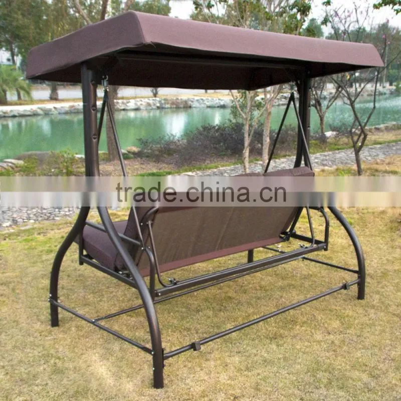 Patio Swing Hammock Chair with Cushion (Brown 3 Seat Bed swing)