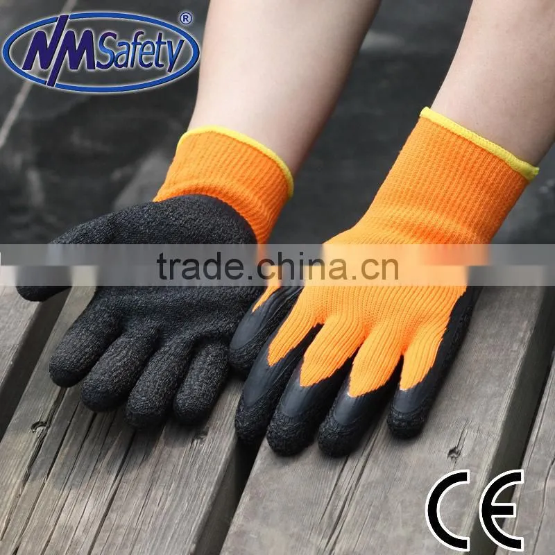 NMSAFETY en388 blue latex 3/4coated nappy acrylic hand work gloves for sale