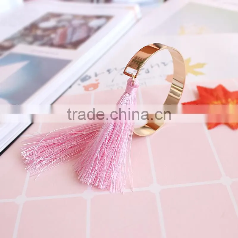 gold cuff bangle with pink tassel simple tassel cuff bangle for woman