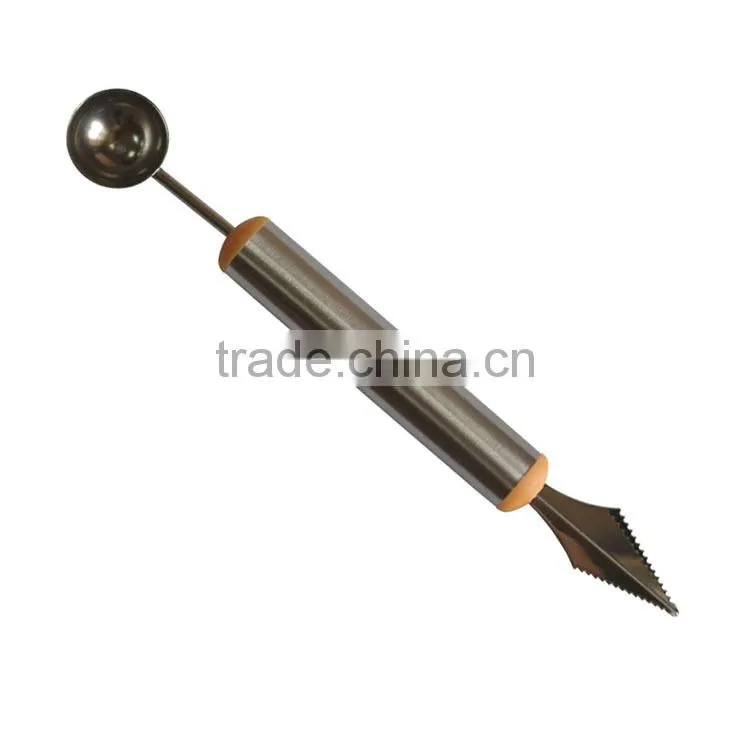 stainless steel melon baller/carver with knife and spoon