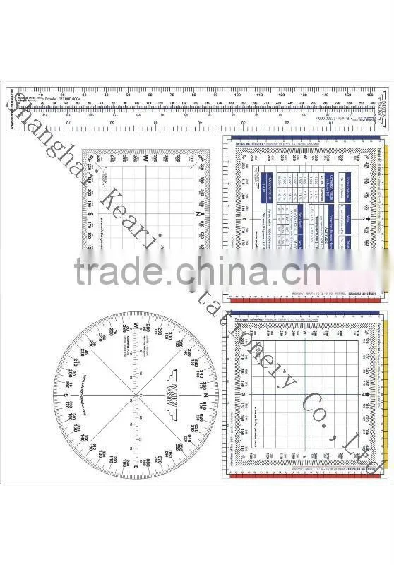 Kearing, flexible plastic square protractor, transparent 1mm thickness plastic square plotter for pilot training #KPP-4