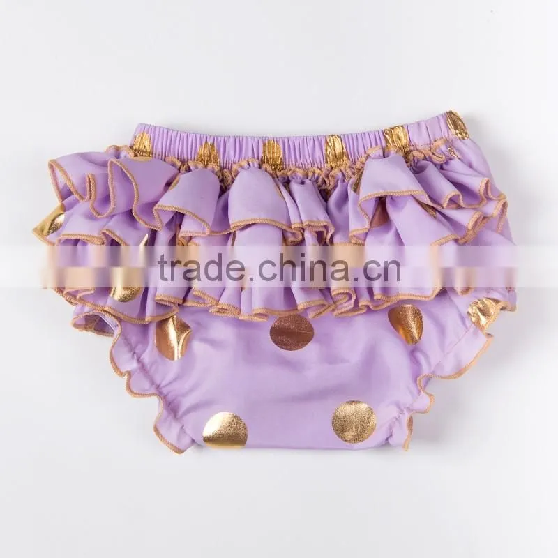 Most popular custom design baby cotton ruffle gold dot bloomers with diaper cover