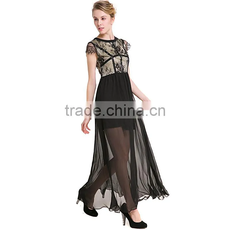 Maxnegio patchwork women black lace nude transparent dress girls sexy night black evening dress