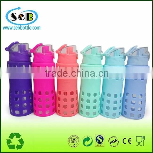 Outdoor Sport Borosilicate Glass Water Bottle With Silicone Sleeve