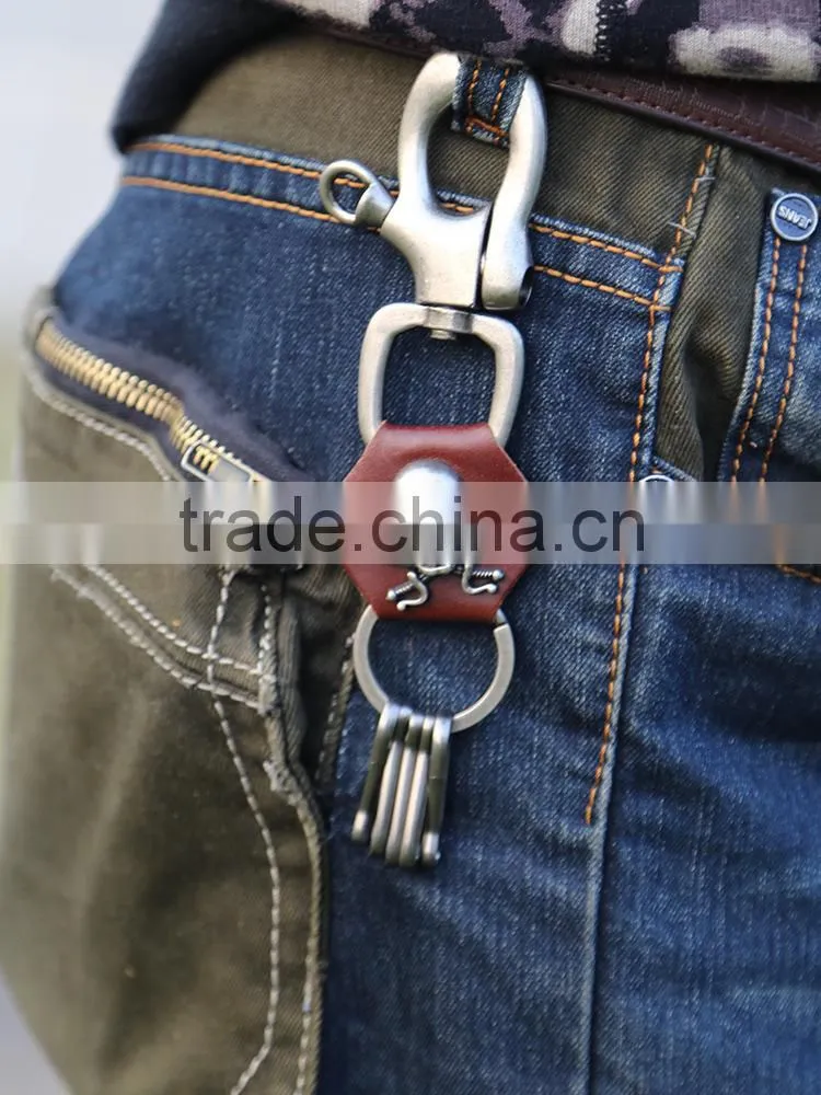 Punky Llavero,Skull Head Leather Strap Chain Bikers Punk Gothic Key Chain Hand Made