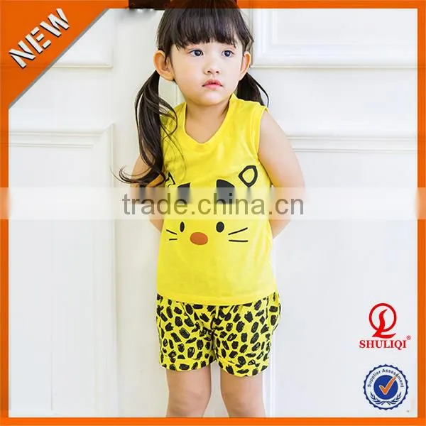 OEM child clothes sets ,100%cotton unisex child clothing ,sleeveless children clothing 2016 H-474