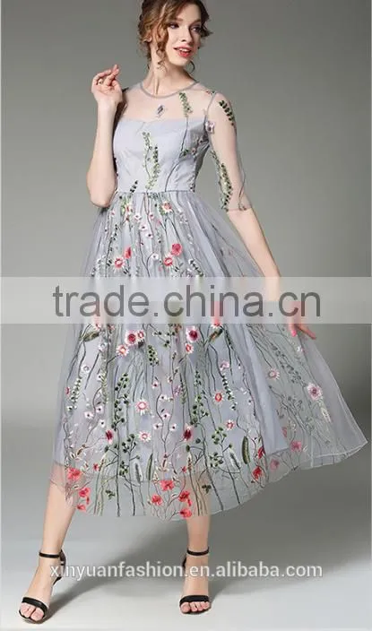 wholesale high quality hand embroidery designs for girls dress hollow section Sexy maxi dress